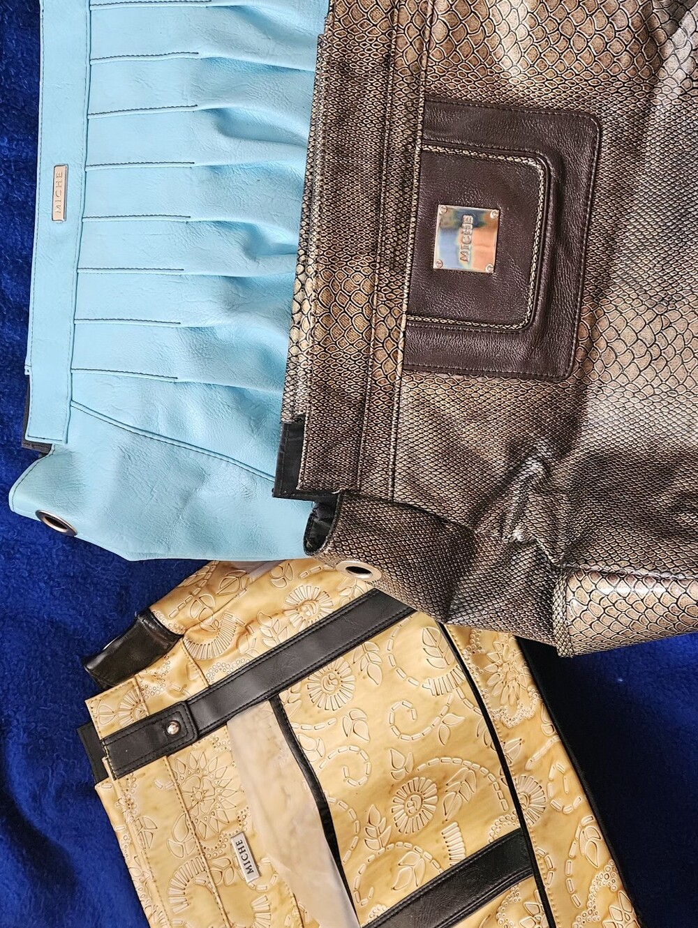 Miche Shoulder Bag(3) Turquoise, Metallic Bronze, and Yellow. All Accesesories